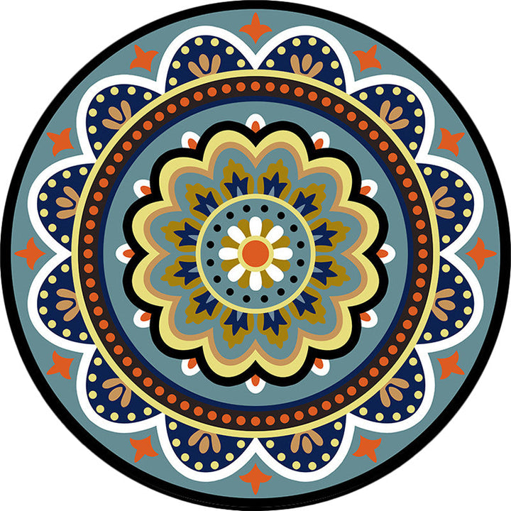 Lisslune | Classic floral pattern carpet blue tribal carpet polyester washable non-slip backing carpet for the living room