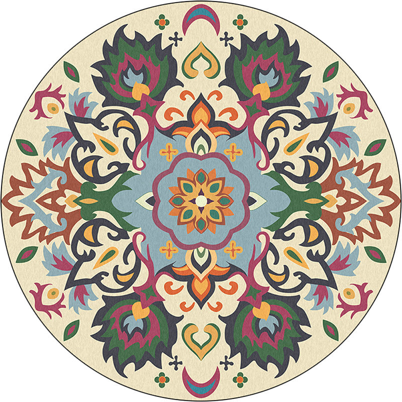 Lisslune | Persian flower pattern rug yellow and green polyester rug machine washable non-slip rug for the bedroom