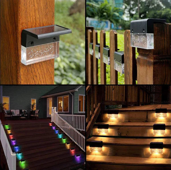 Lisslune | Solar Deck Lights 4 Piece Set, Solar Step Lights Outdoor, Warm White/Color Changing Solar Fence Light for Terrace Garden Yard
