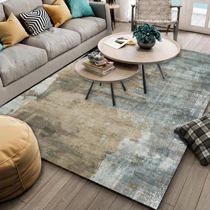 Lisslune | Casual Modern Rug in Green and Brown Abstract Cement Pattern Rug Polyester Washable Non-Slip Rug for Home Decor