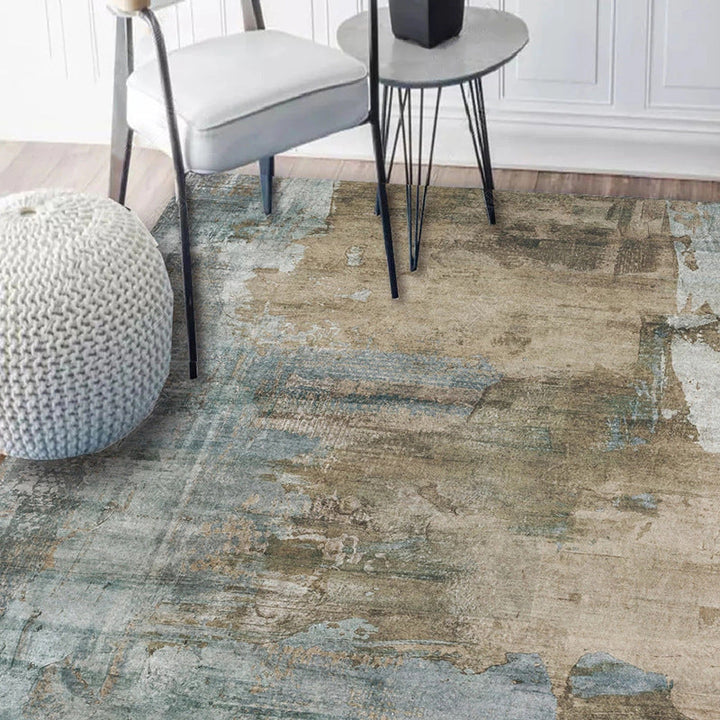 Lisslune | Casual Modern Rug in Green and Brown Abstract Cement Pattern Rug Polyester Washable Non-Slip Rug for Home Decor