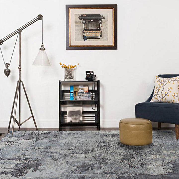 Lisslune | Scandinavian Modern Carpet in Gray Abstract Cement Pattern Carpet Polyester Washable Non-Slip Rug for Home Decoration