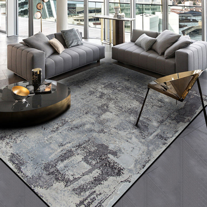Lisslune | Scandinavian Modern Carpet in Gray Abstract Cement Pattern Carpet Polyester Washable Non-Slip Rug for Home Decoration
