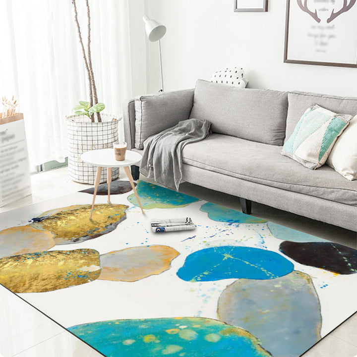 Lisslune | White Bedroom Carpet Novelty Color Block Splash Pattern Area Rug Polyester Washable Non-Slip Backing Carpet
