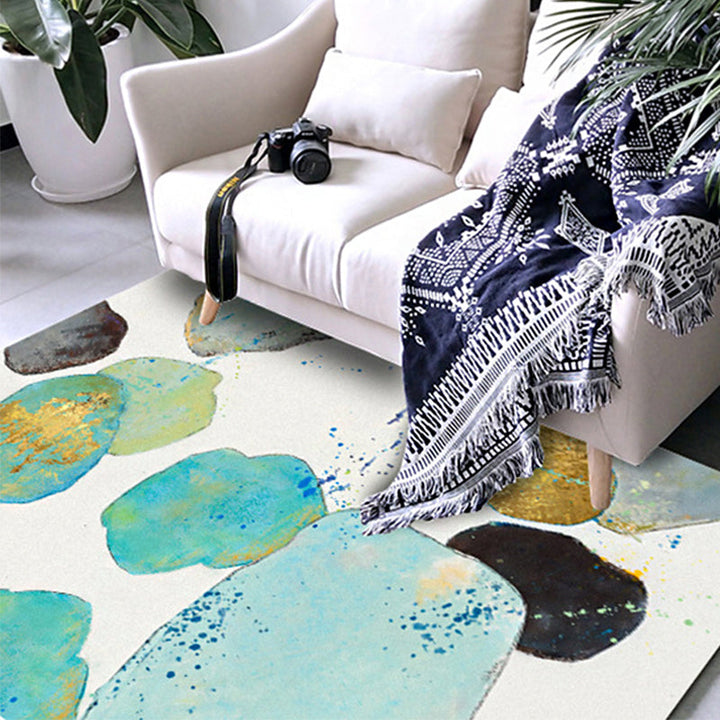 Lisslune | White Bedroom Carpet Novelty Color Block Splash Pattern Area Rug Polyester Washable Non-Slip Backing Carpet