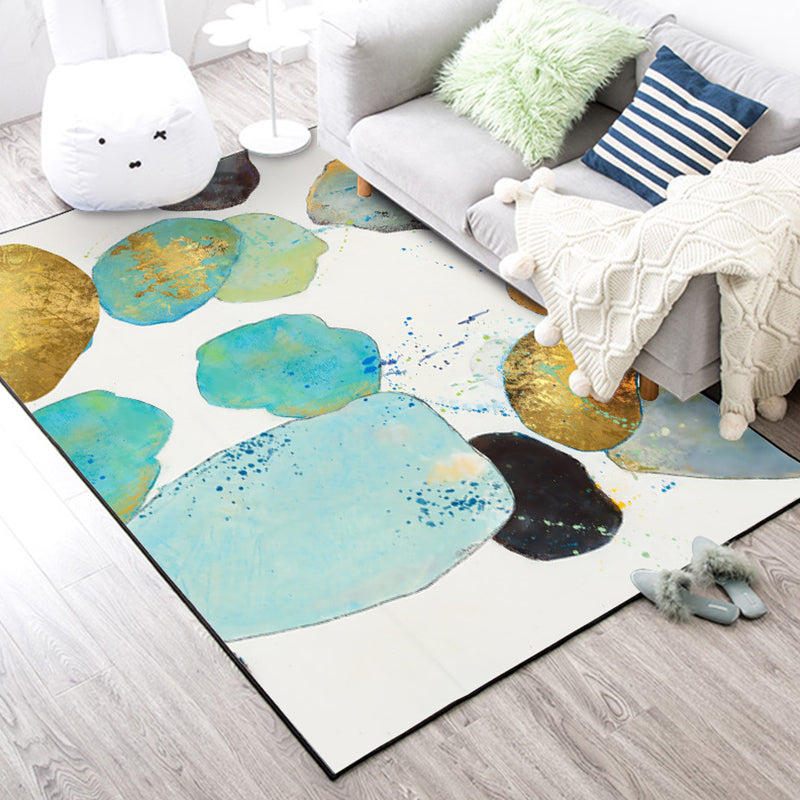 Lisslune | White Bedroom Carpet Novelty Color Block Splash Pattern Area Rug Polyester Washable Non-Slip Backing Carpet