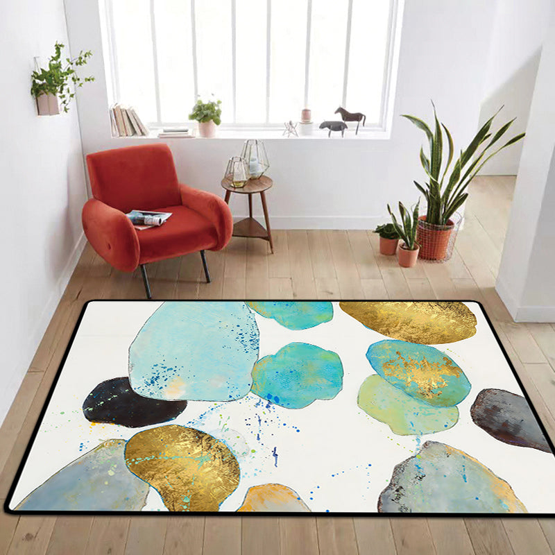 Lisslune | White Bedroom Carpet Novelty Color Block Splash Pattern Area Rug Polyester Washable Non-Slip Backing Carpet