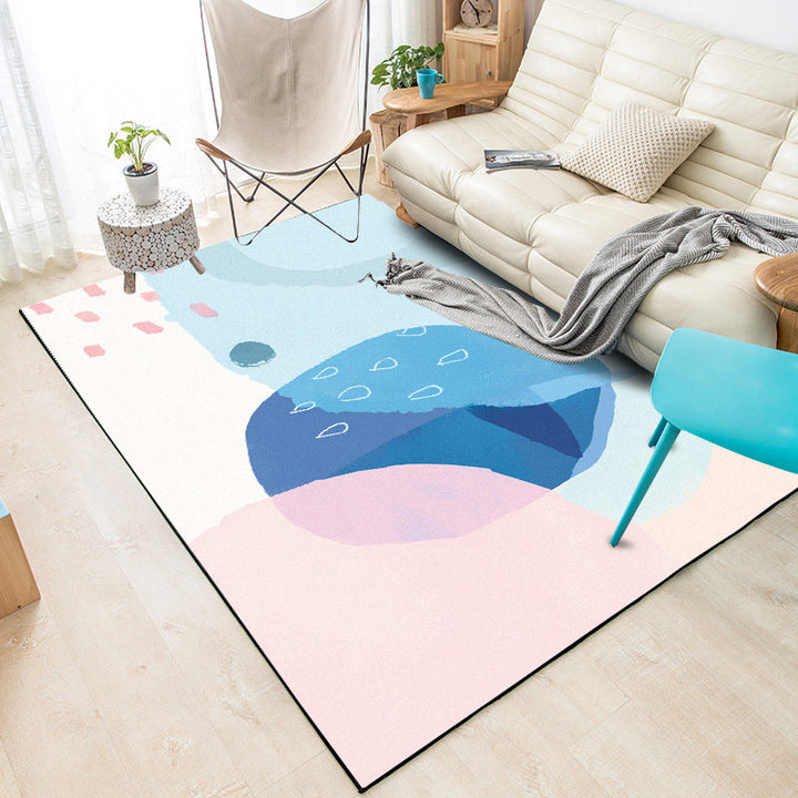Lisslune | Blue and Pink Bedroom Rug Novelty Color Block Watercolor Painting Pattern Area Rug Polyester Washable Carpet