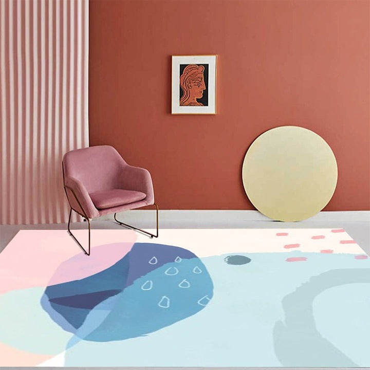 Lisslune | Blue and Pink Bedroom Rug Novelty Color Block Watercolor Painting Pattern Area Rug Polyester Washable Carpet