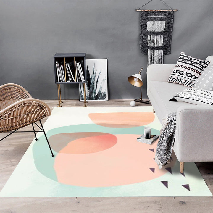 Lisslune | Novelty Living Room Rug in Orange and Green Color Block Triangle Print Rug Polyester Washable Area Rug