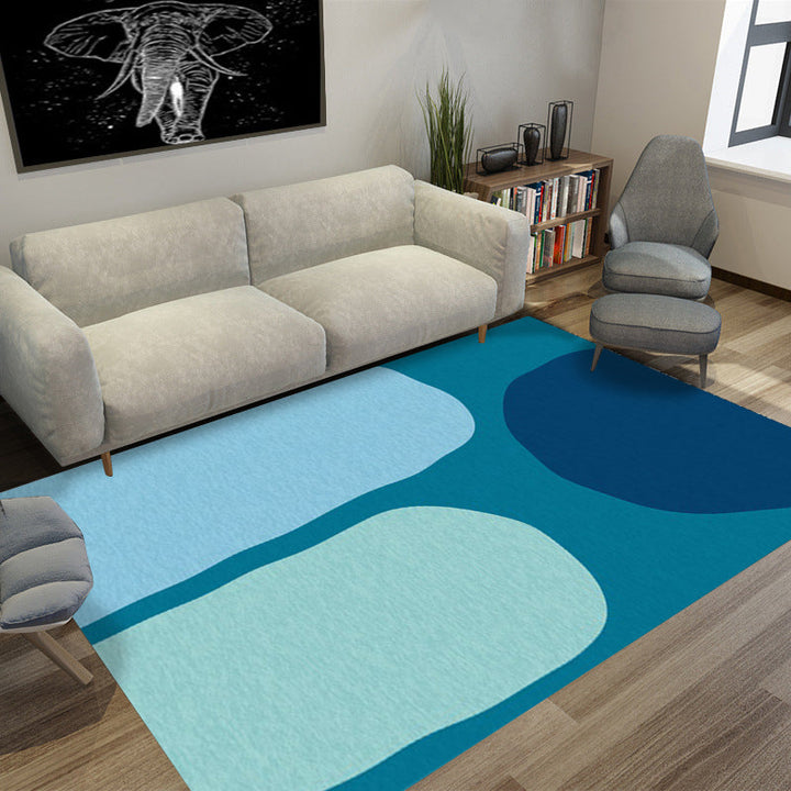 Lisslune | Blue Bedroom Rug Novelty Color Box Pattern Rug Polyester Machine Washable Rug