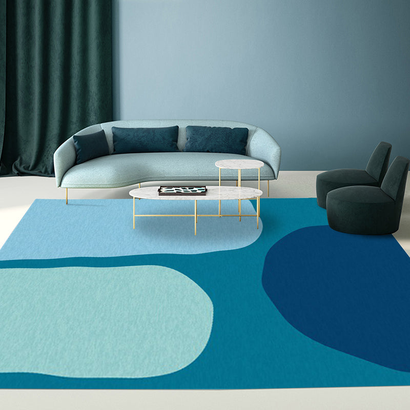 Lisslune | Blue Bedroom Rug Novelty Color Box Pattern Rug Polyester Machine Washable Rug