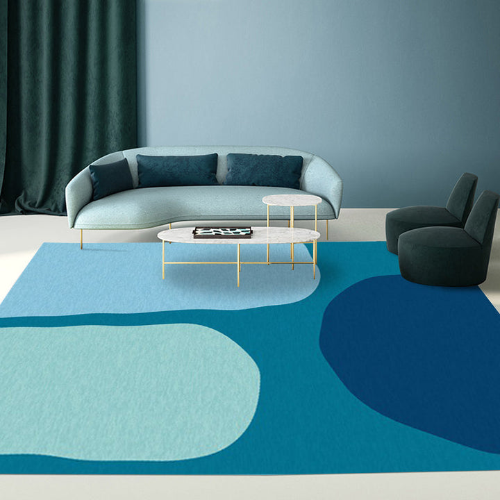 Lisslune | Blue Bedroom Rug Novelty Color Box Pattern Rug Polyester Machine Washable Rug