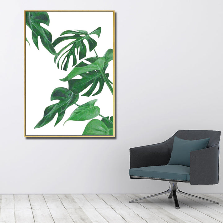 Lisslune | Green Tropical Wall Art Print Plant Leaves Canvas for Living Room, Textured Surface