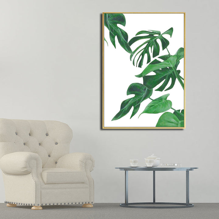 Lisslune | Green Tropical Wall Art Print Plant Leaves Canvas for Living Room, Textured Surface