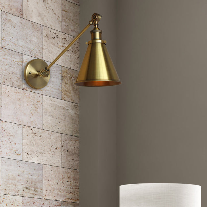Skørter | 1 Light Wall Lamp with Tapse Shade Metallic Vintage Indoor Wall Lighting in Brass, 8"/12" Dia