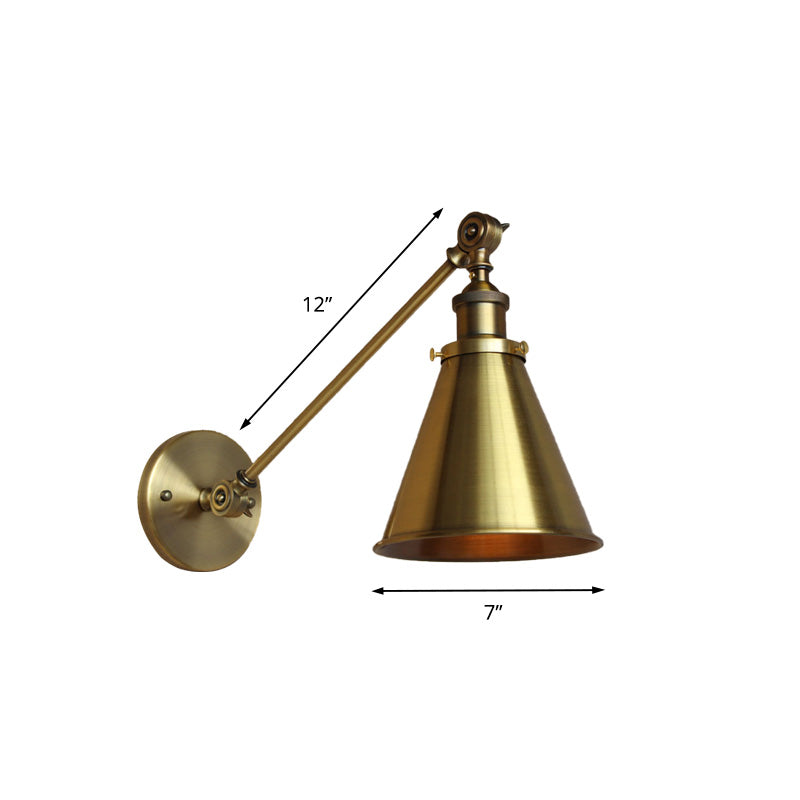 Skørter | 1 Light Wall Lamp with Tapse Shade Metallic Vintage Indoor Wall Lighting in Brass, 8"/12" Dia