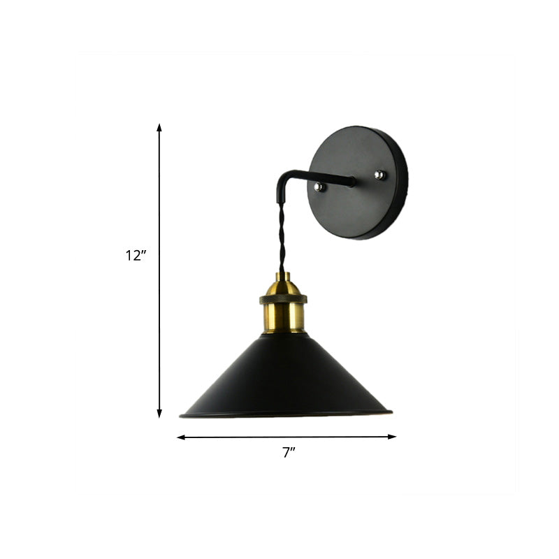 Skørter | 1 Head Wall Light with Conical Shade Metal Industrial Style Dining Table Wall Light in Black