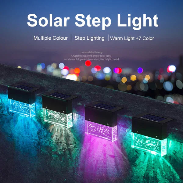 Lisslune | Solar Deck Lights 4 Piece Set, Solar Step Lights Outdoor, Warm White/Color Changing Solar Fence Light for Terrace Garden Yard