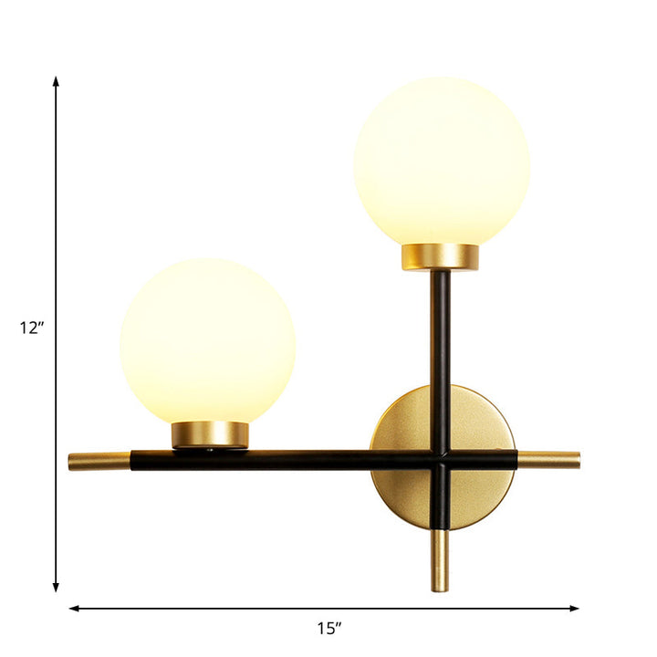 Lisslune | 2-Bulb Frosted Glass Wall Light Modern Black Double Sphere Living Room Wall Lamp with Cross Design