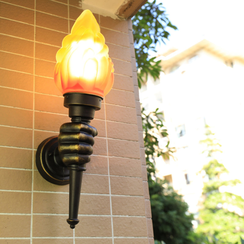 Skørter | Wall mounted lighting Torch Rustic Glass Shade 1 Light Wall Lamp Lighting in Bronze for Hall