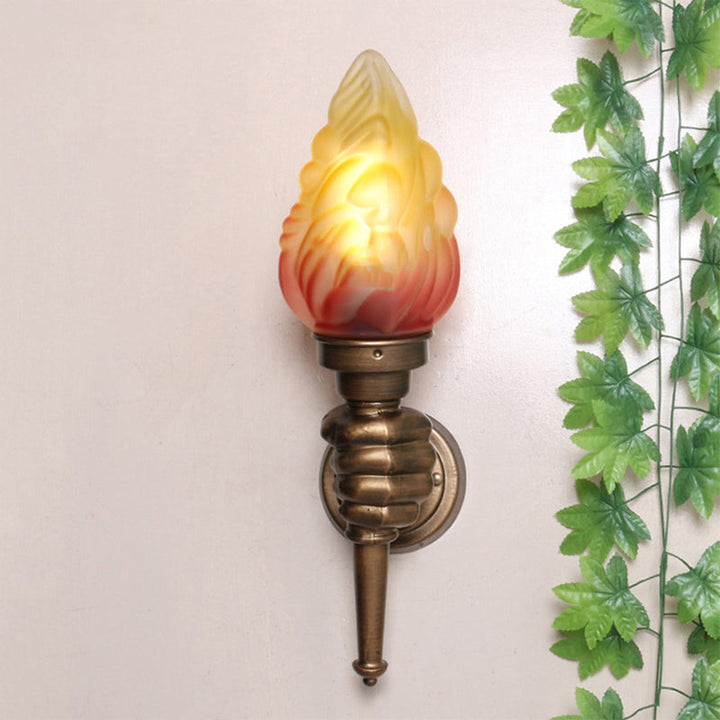 Skørter | Wall mounted lighting Torch Rustic Glass Shade 1 Light Wall Lamp Lighting in Bronze for Hall