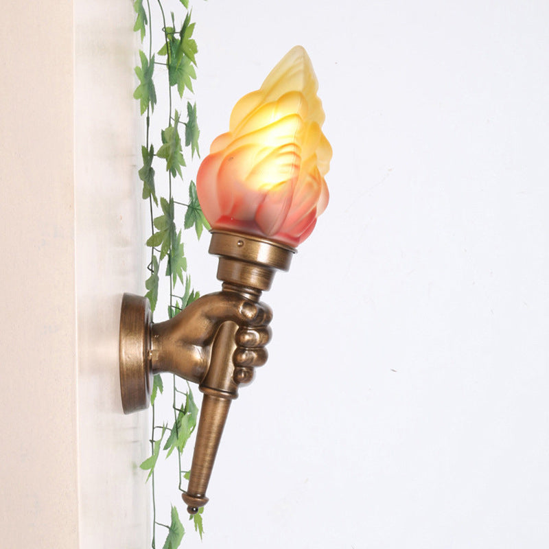 Skørter | Wall mounted lighting Torch Rustic Glass Shade 1 Light Wall Lamp Lighting in Bronze for Hall