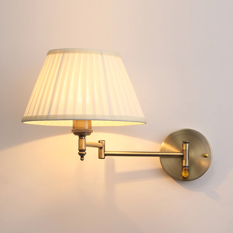 Skørter | Fabric Beige Wall Lamp Pleated Cone One Head Country Foldable Wall Mount Light with Swing Arm