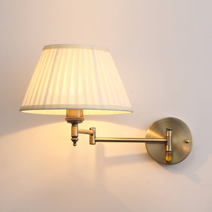 Skørter | Fabric Beige Wall Lamp Pleated Cone One Head Country Foldable Wall Mount Light with Swing Arm