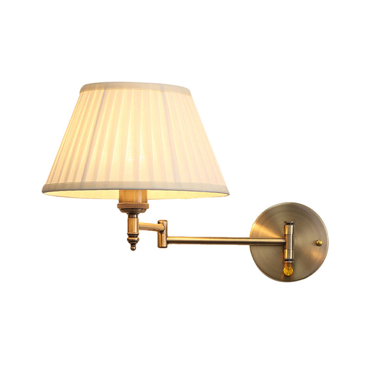 Skørter | Fabric Beige Wall Lamp Pleated Cone One Head Country Foldable Wall Mount Light with Swing Arm