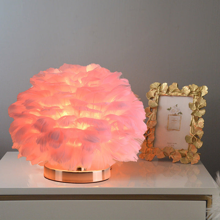 Lisslune | Luxury Feather Table Lamp Bedroom or Nightstand Light
