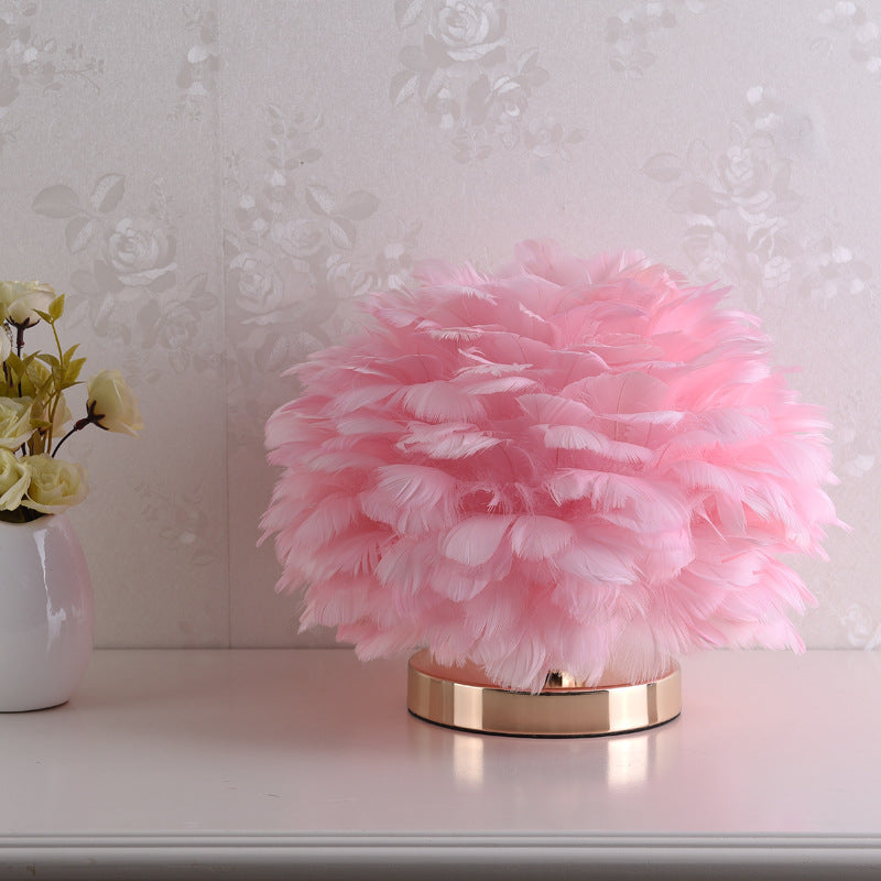Lisslune | Luxury Feather Table Lamp Bedroom or Nightstand Light