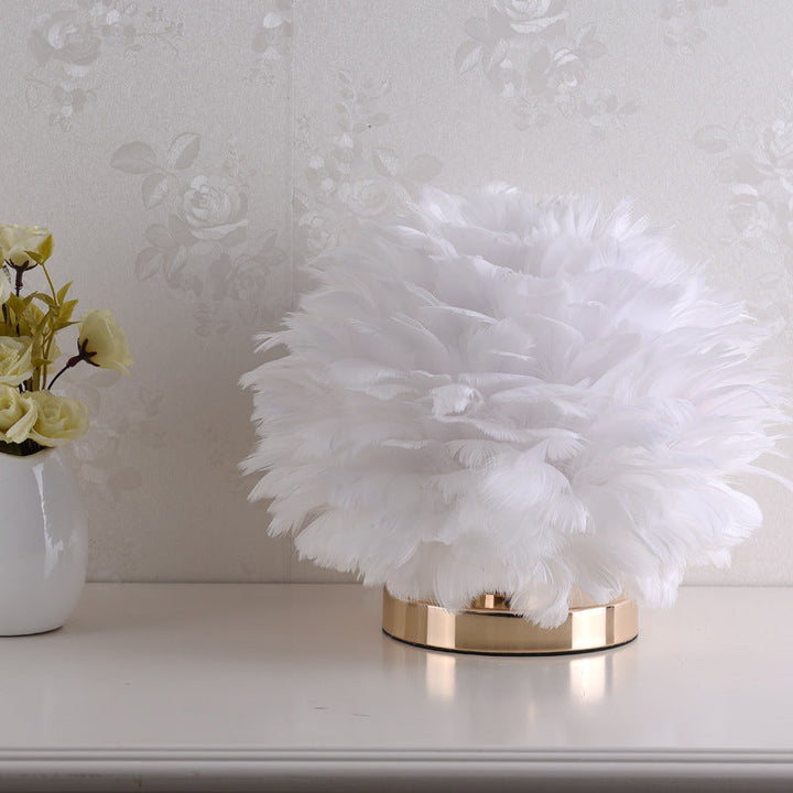 Lisslune | Luxury Feather Table Lamp Bedroom or Nightstand Light