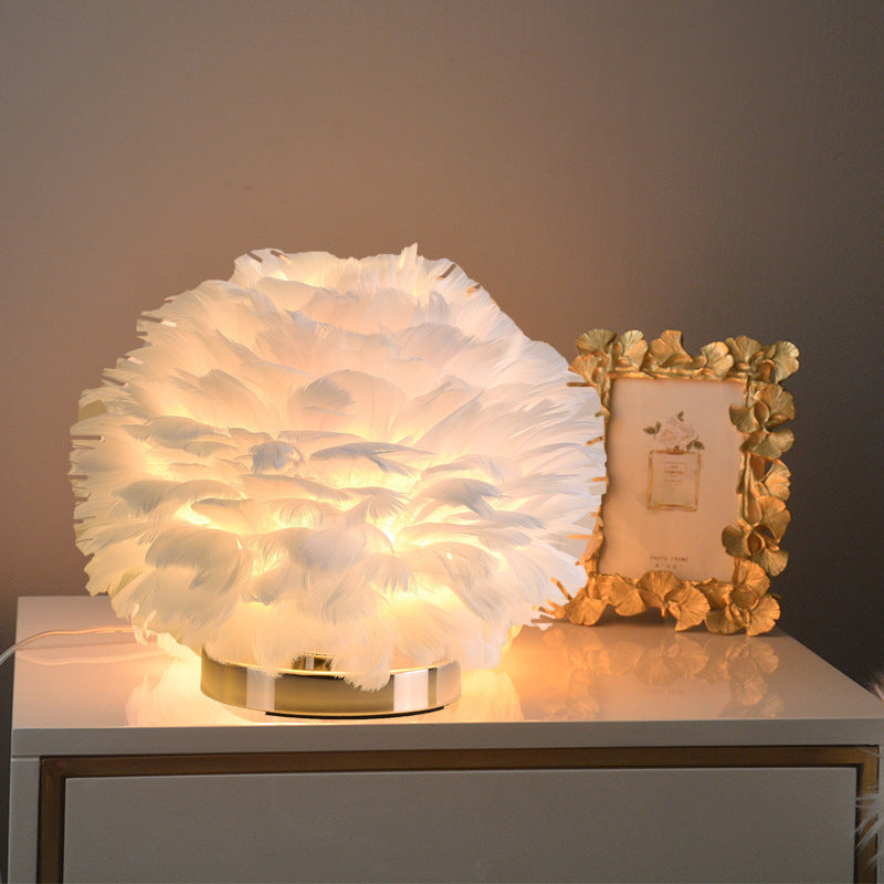 Lisslune | Luxury Feather Table Lamp Bedroom or Nightstand Light