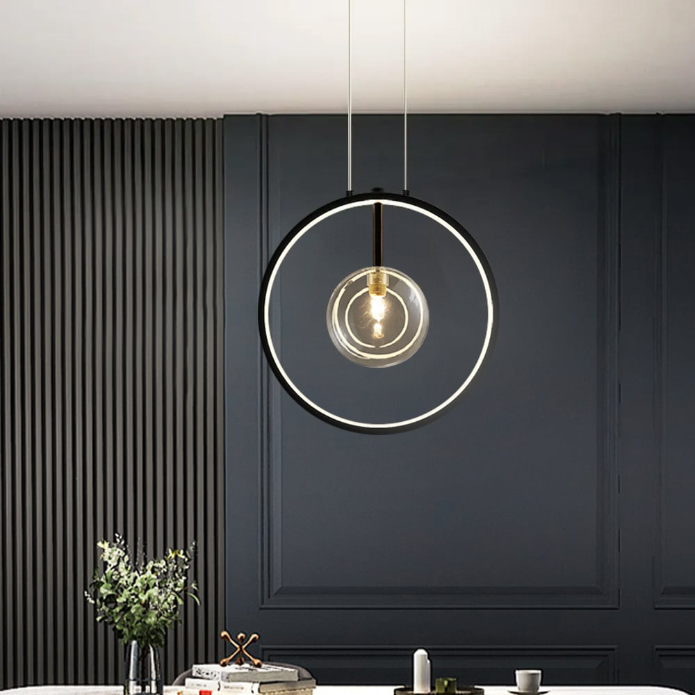 Lisslune | LumoGlobe – Minimalist Black Pendant Lamp with Glass LED Sphere