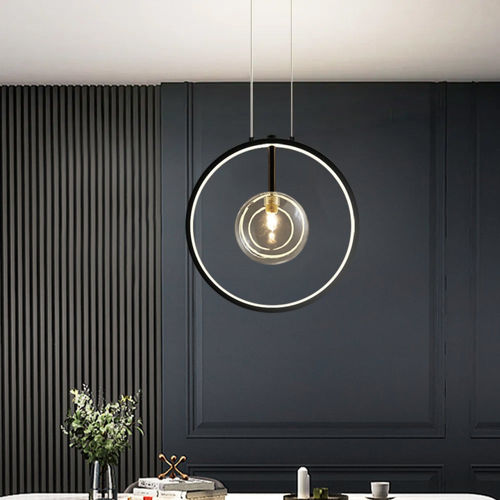 Lisslune | LumoGlobe – Minimalist Black Pendant Lamp with Glass LED Sphere