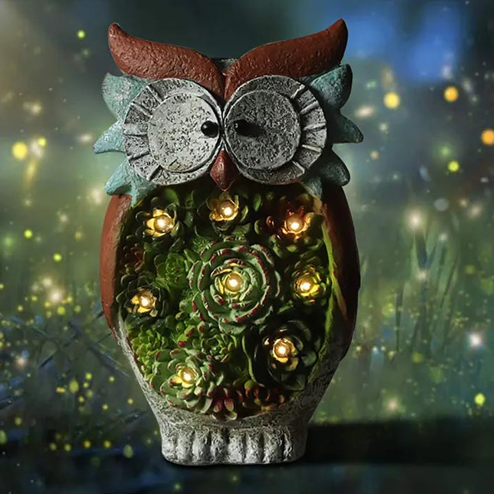 Lisslune | Solar Lantern Owl with LED – Decorative Garden Light with Succulents for Terrace & Garden