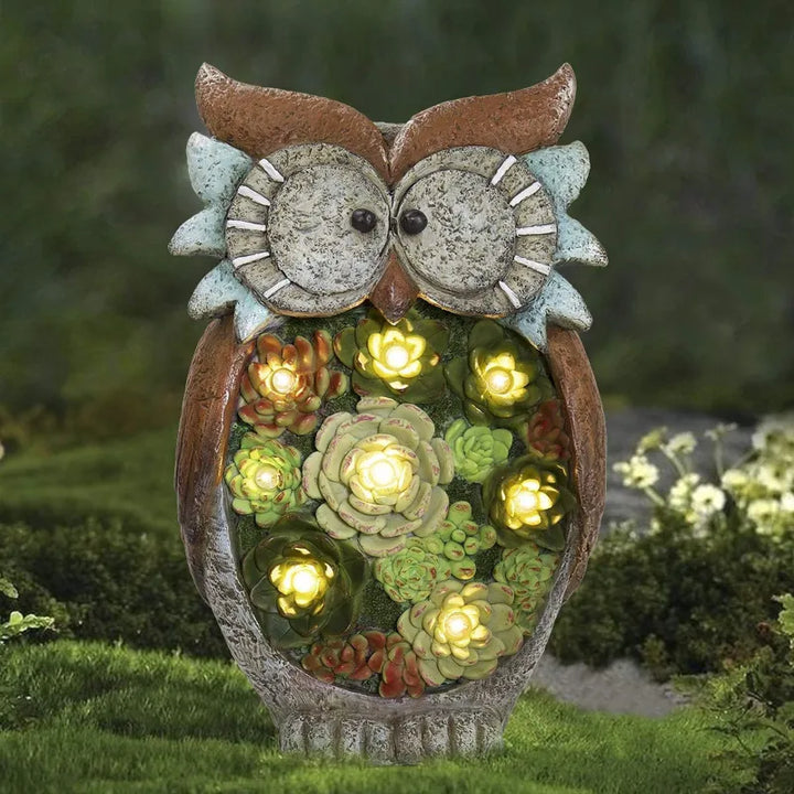 Lisslune | Solar Lantern Owl with LED – Decorative Garden Light with Succulents for Terrace & Garden