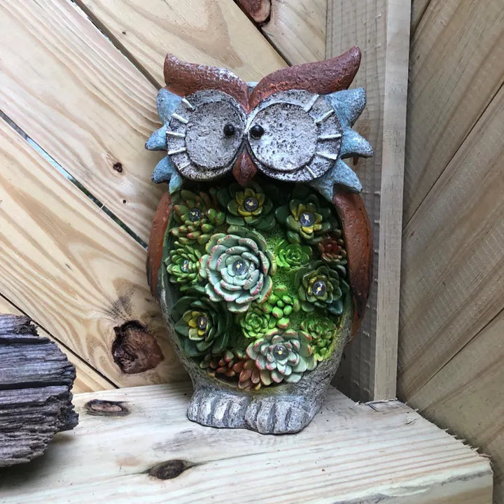 Lisslune | Solar Lantern Owl with LED – Decorative Garden Light with Succulents for Terrace & Garden