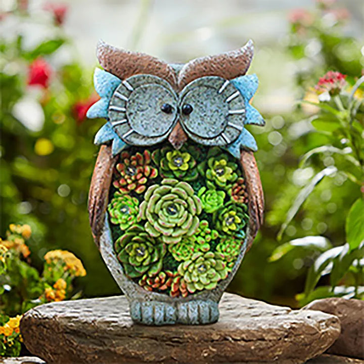 Lisslune | Solar Lantern Owl with LED – Decorative Garden Light with Succulents for Terrace & Garden