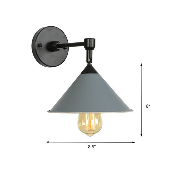 Lisslune | Black/Gray Conical Wall Light Industrial Stylish Metallic 1 Head Bathroom Wall Lamp