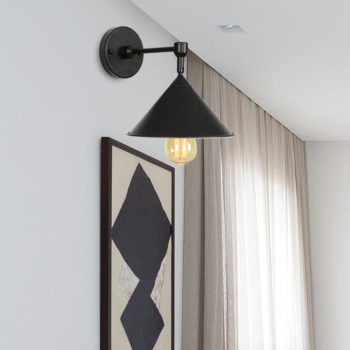 Lisslune | Black/Gray Conical Wall Light Industrial Stylish Metallic 1 Head Bathroom Wall Lamp