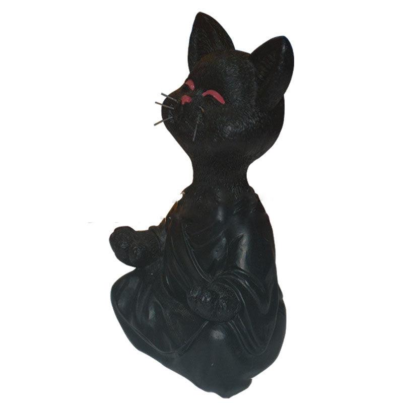 Lisslune | Playful Black Buddha Cat Figure Meditation Yoga Collectible Happy Cat Decor Home Garden Decoration Garden Ornament