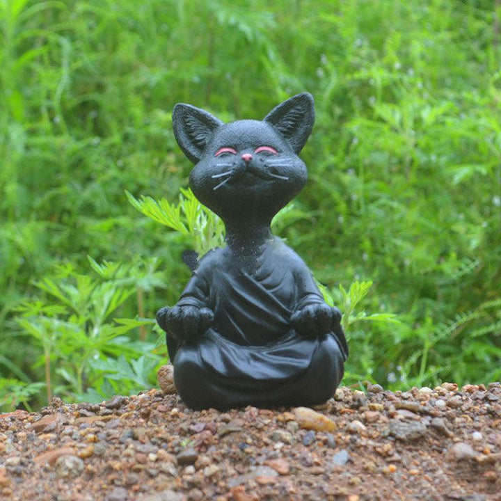 Lisslune | Playful Black Buddha Cat Figure Meditation Yoga Collectible Happy Cat Decor Home Garden Decoration Garden Ornament