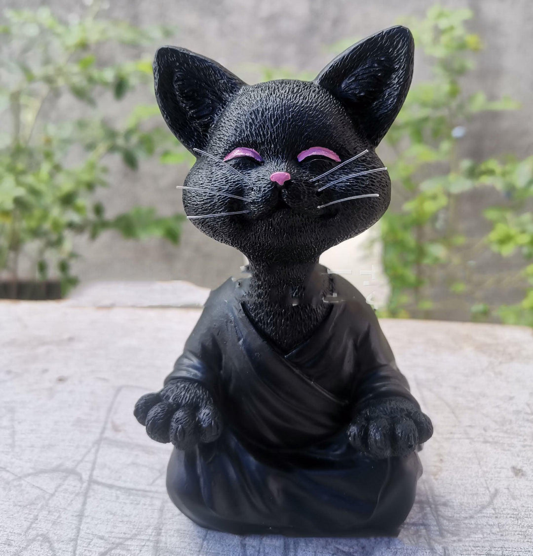 Lisslune | Playful Black Buddha Cat Figure Meditation Yoga Collectible Happy Cat Decor Home Garden Decoration Garden Ornament