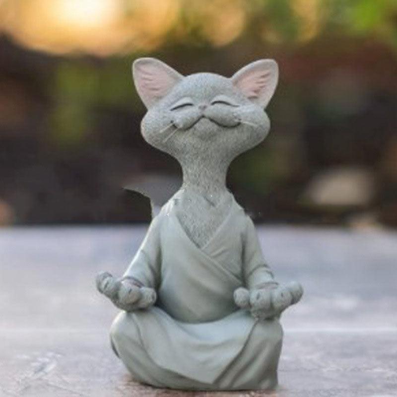 Lisslune | Playful Black Buddha Cat Figure Meditation Yoga Collectible Happy Cat Decor Home Garden Decoration Garden Ornament
