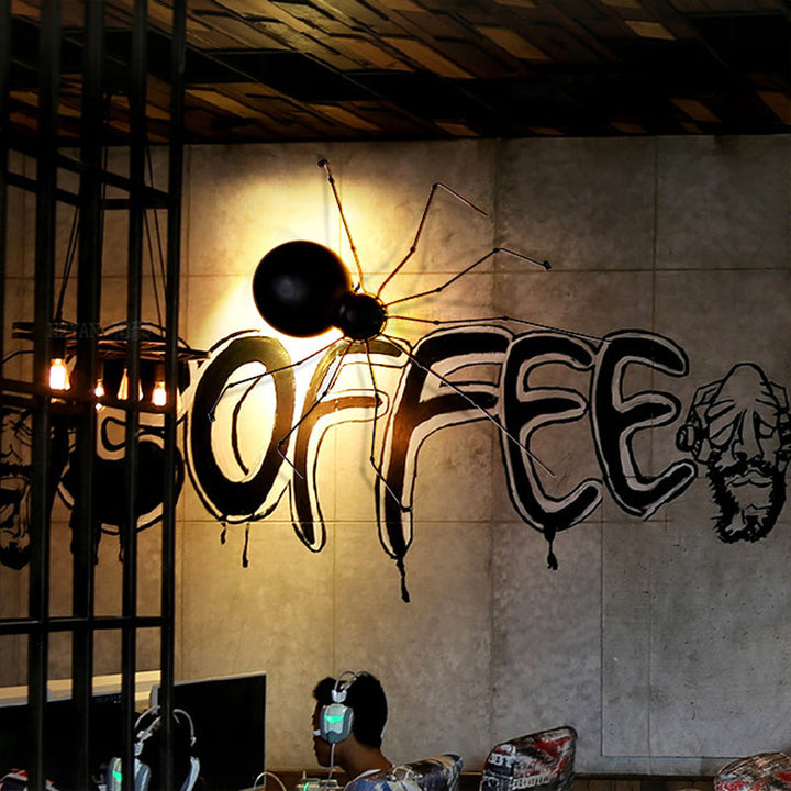 Skørter | Black Spider Wall Lamp Single Light Metal Industrial Wall Light for Children's Room