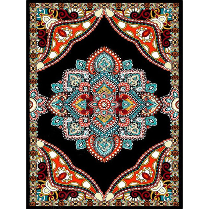 Lisslune | Mediterranean Moroccan carpet in red and black medallion floral pattern carpet polyester non-slip flooring for living room decoration