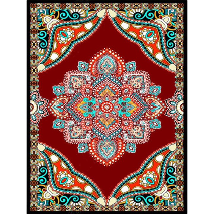 Lisslune | Mediterranean Moroccan carpet in red and black medallion floral pattern carpet polyester non-slip flooring for living room decoration
