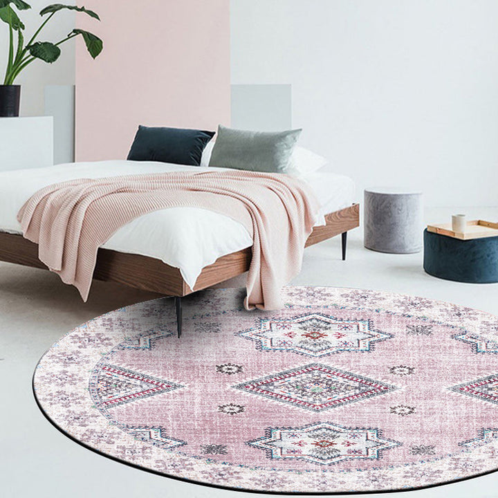 Lisslune | Vintage Medallion Pattern Rug Pink and Red Tribal Rug Polyester Washable Non-Slip Back Rug for Living Room